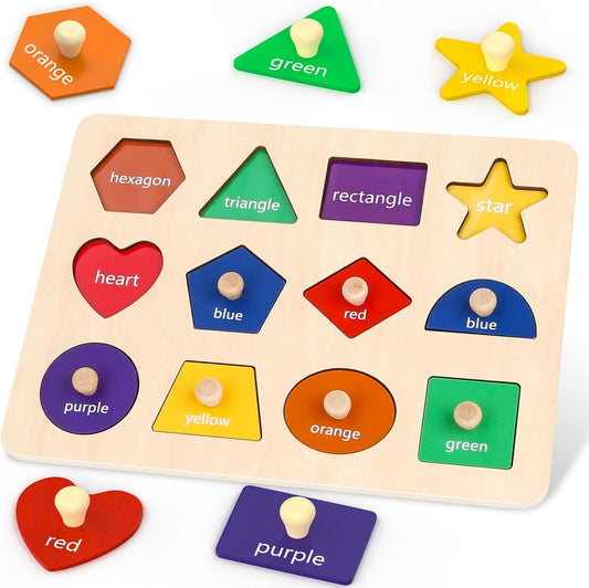 Jumlys Montessori Toys for Toddlers 1, 2, 3 Year Old, Wooden Shape Learning Puzzles for Baby 12-18-24 Months, Early Educational Toys, Perfect Christmas Birthday Gifts for Boys & Girls Age 1-3