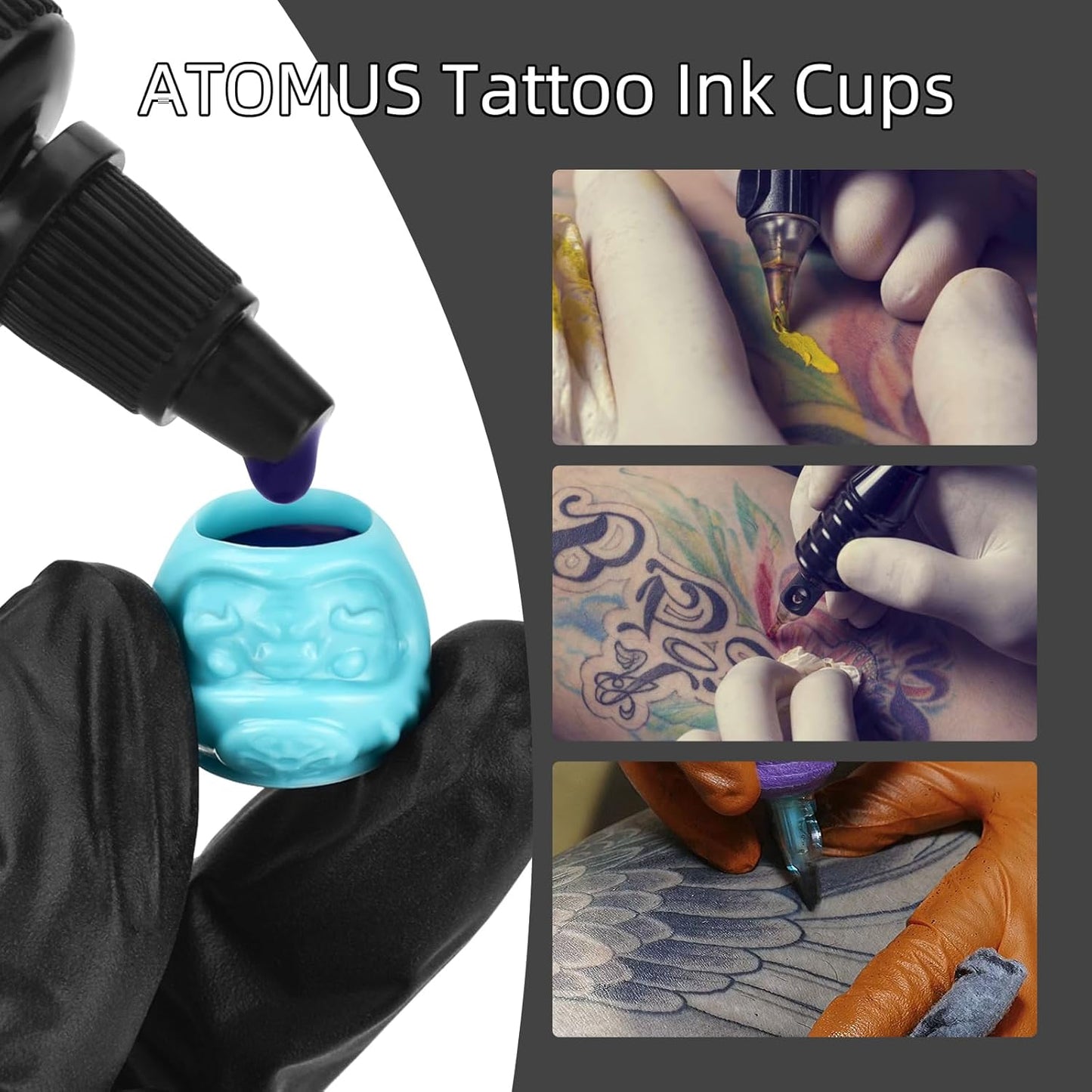 ATOMUS 100 Pieces Blue Disposable Tattoo Ink Cups Pigment Caps Tattoo Permanent Makeup Container Cap for Holding Tattoo Ink Accessories