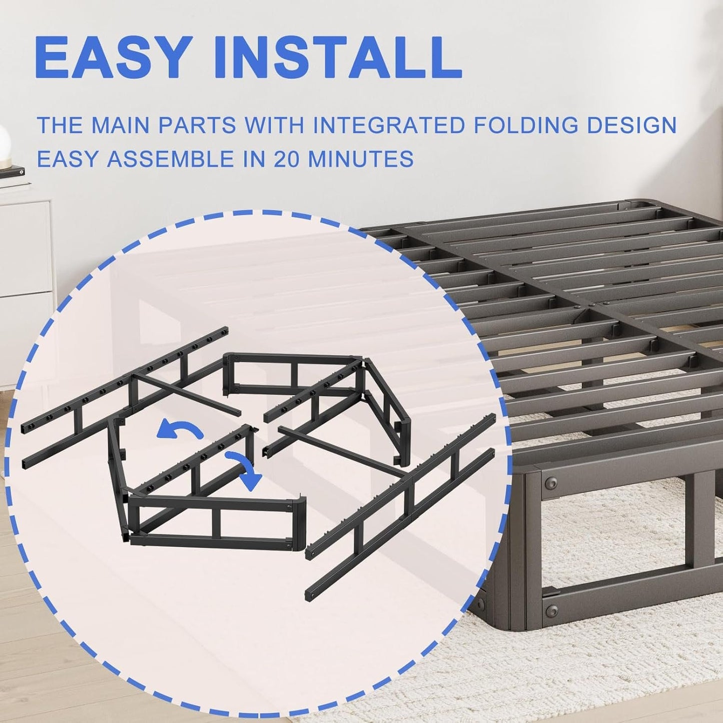 Hanidre 5 Inch High Metal King Size Bed Frame, Heavy Duty King Bed Frame No Box Spring Needed, Easy Assembly, Noise Free, Sturdy, Low Profile