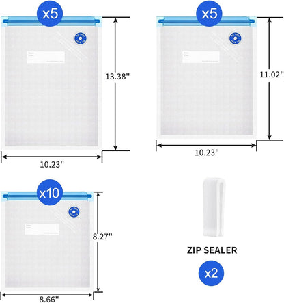Reusable Sous Vide Bags, 20 PCS 3 Sizes (10 Pcs 8.5"x8", 5 Pcs 11"x 10" and 5 Pcs 13.5"x 10") Vacuum Sealer Zipper Bags for Food Storage, 3-in-1 Large Sous Vide Vacuum Bag for Meal Prep or Storage