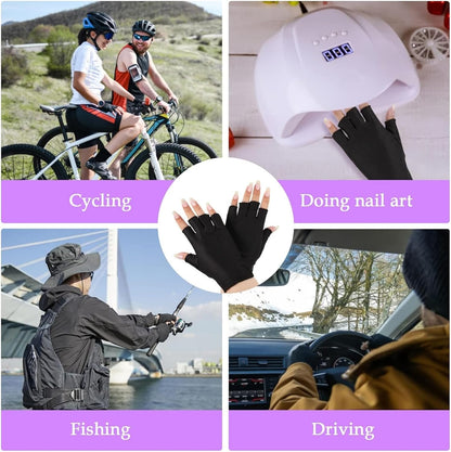 ITADAKU 2 Pairs UV Gloves for Nails - UPF 50+ Anti UV Gloves for Gel Nail Lamp, Fingerless Gloves For Manicures Skin Care UV Protection Gloves For Women & Men(Black & White)