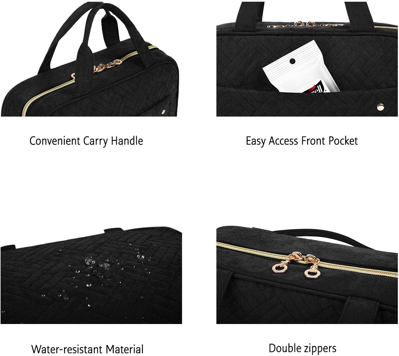 BAGSMART Toiletry Bag Travel Bag with Hanging Hook, Water-Resistant Makeup Cosmetic Bag Travel Organizer for Accessories, Shampoo, Full Sized Container, Toiletries, Black Medium