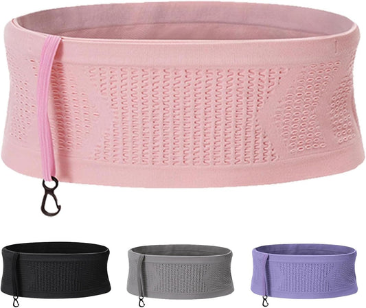 Unisex Running Belt, Money Belt for Travel Hidden, Slim Stretch Fanny Pack with 4 Pockets Fits All Phones, Moisture Wicking Gym Waist Bag for Running Hiking Jogging Workout Gear Accessories Gift