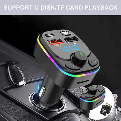 Bluetooth 5.3 FM Transmitter for Car, QC3.0 & PD 20W Bluetooth Car Aux with 2 USB and 1 Type-C Ports, Handsfree Calling Adapters