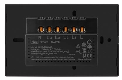 AU/NZ Approved ZigBee Smart 4 Gang Light Switch for Home Automation, Alexa Voice Control - Black 4 Gang
