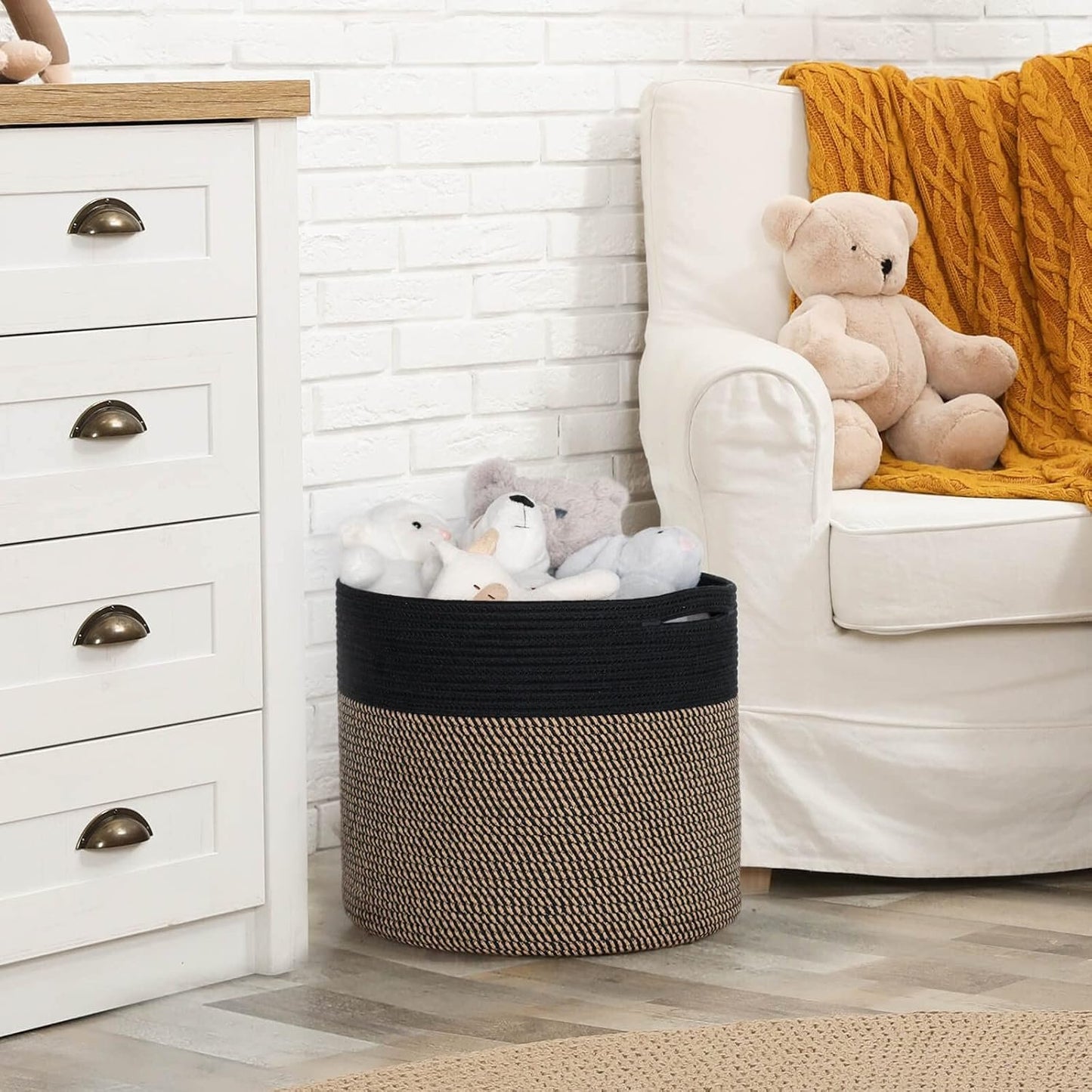 INDRESSME Large Baskets Storage Organization for Blanket Home Décor,Woven Laundry Baskets for clothes, Towel, Nursery Toy Storage Bin, 15.8"x15.8"x13.8"