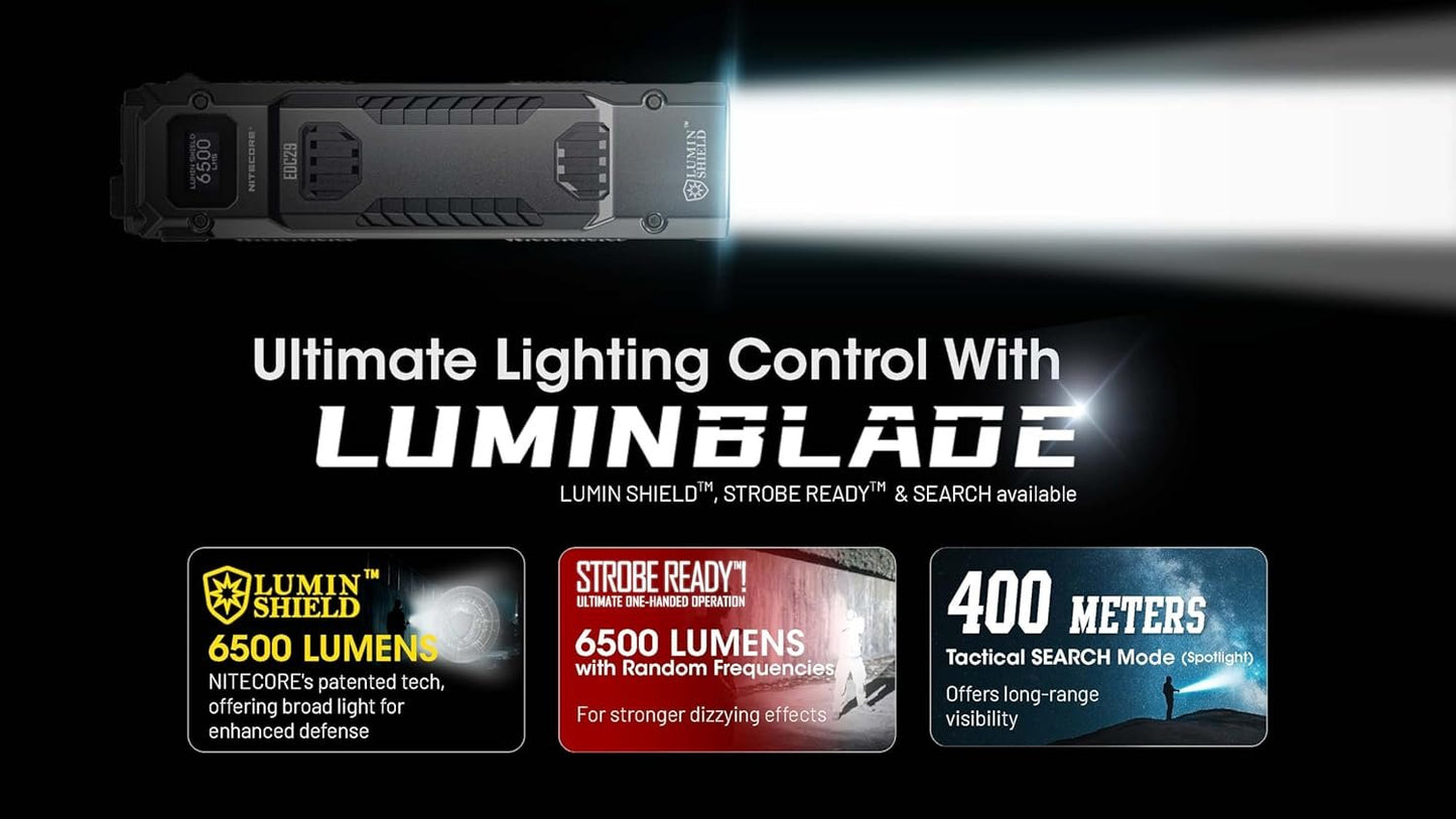 Nitecore EDC29 EDC Tactical Flashlight, 6500 Lumen USB-C Rechargeable Slim Flat Shape with Spotlight Floodlight Strobe Modes Digital Display