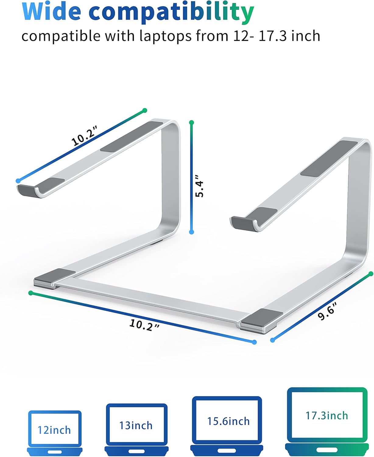 SOUNDANCE Laptop Stand for Desk, Metal Computer Riser, Heavy Stable PC Holder, Ergonomic Laptops Elevator for 12 to 17.3 Inches Notebook Computer, Silver