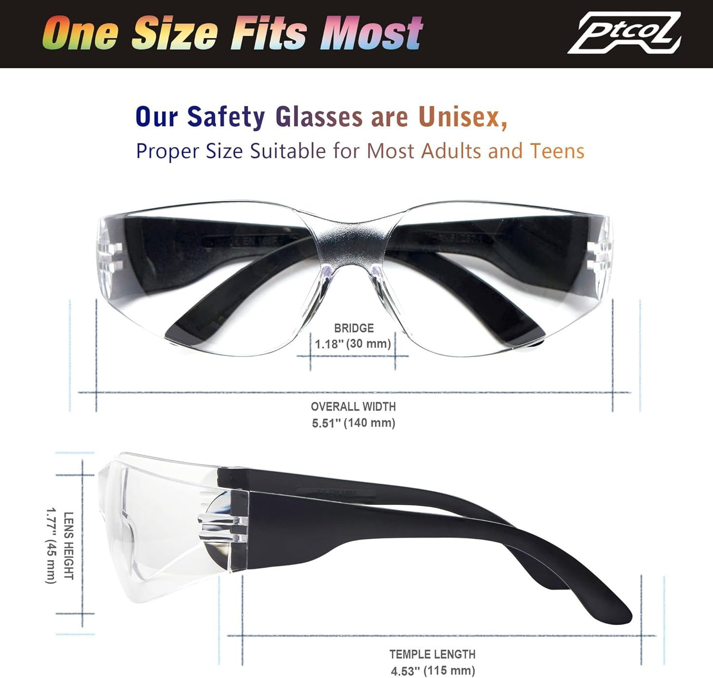 PTCOL Safety Glasses Bulk Pack, Protective Goggles for Adults and Kids