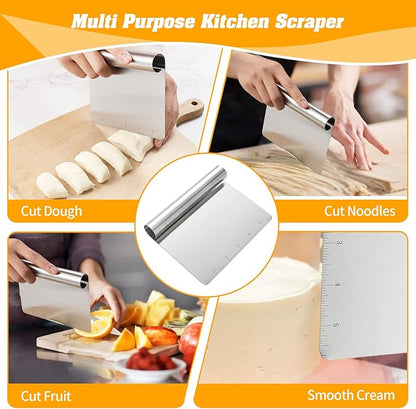 8 Pack Stainless Steel Food Scraper and Chopper Large Griddle Spatula Kitchen Tool Gadget,Multi-purpose Kitchen Utensil for Dough, Cake, Pizza