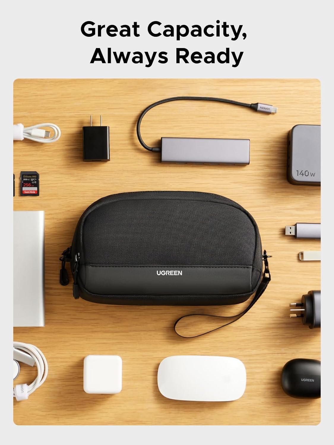 UGREEN Portable Electronics Accessories Travel Organizer, Water Resistant Tech EDC Pouch Bag for Charger, Adapter, Charging Cable, Power Bank, Hard Drive, SD Card