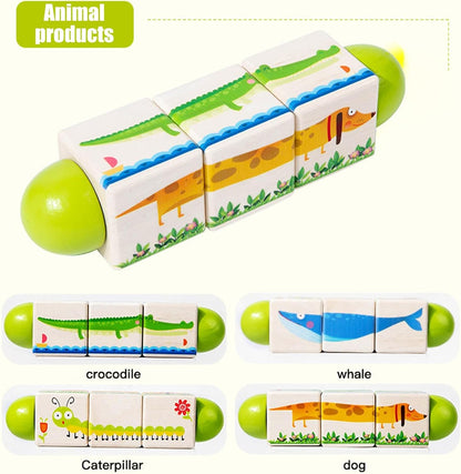 mivceklw Wooden Building Blocks, Rotating Puzzle Game, Handeye Coordination Development, Educational Toy for Preschool Classroom and Home Play, 6.69x1.69x1.69 Inches