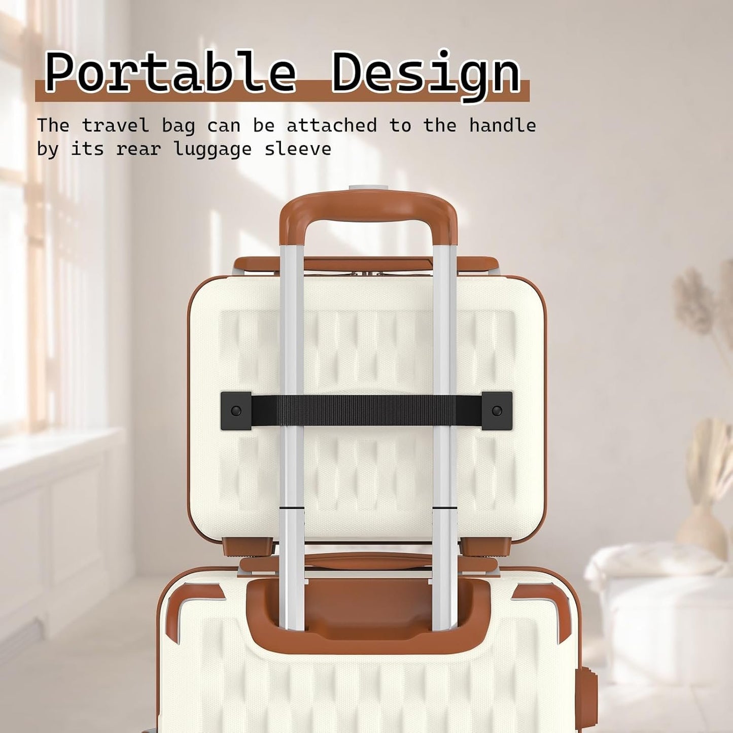Melalenia Luggage Set 4 Piece Carry On, ABS Hardside Suitcase with TSA Lock and Spinner Wheels,Beige Brown(20 inch)