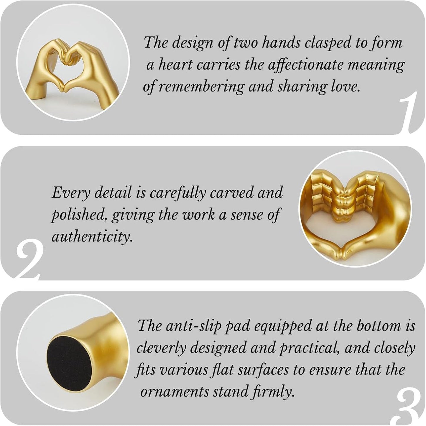 Gold Heart Hands Sculpture Gesture Decoration,Love Finger Sculpture Wedding Decoration, Small Ornament in Coffee Table, Office and Bedroom Home Decoration, Modern Art Aesthetic Sculpture (Gold)