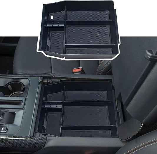 Zxiaochun Center Console Organizer Compatible with 2021 2022 2023 2024 2025 Ford F150 Interior Accessories, Armrest Box Insert Storage Tray (Full Console w/Bucket Seats ONLY)-Black Trim