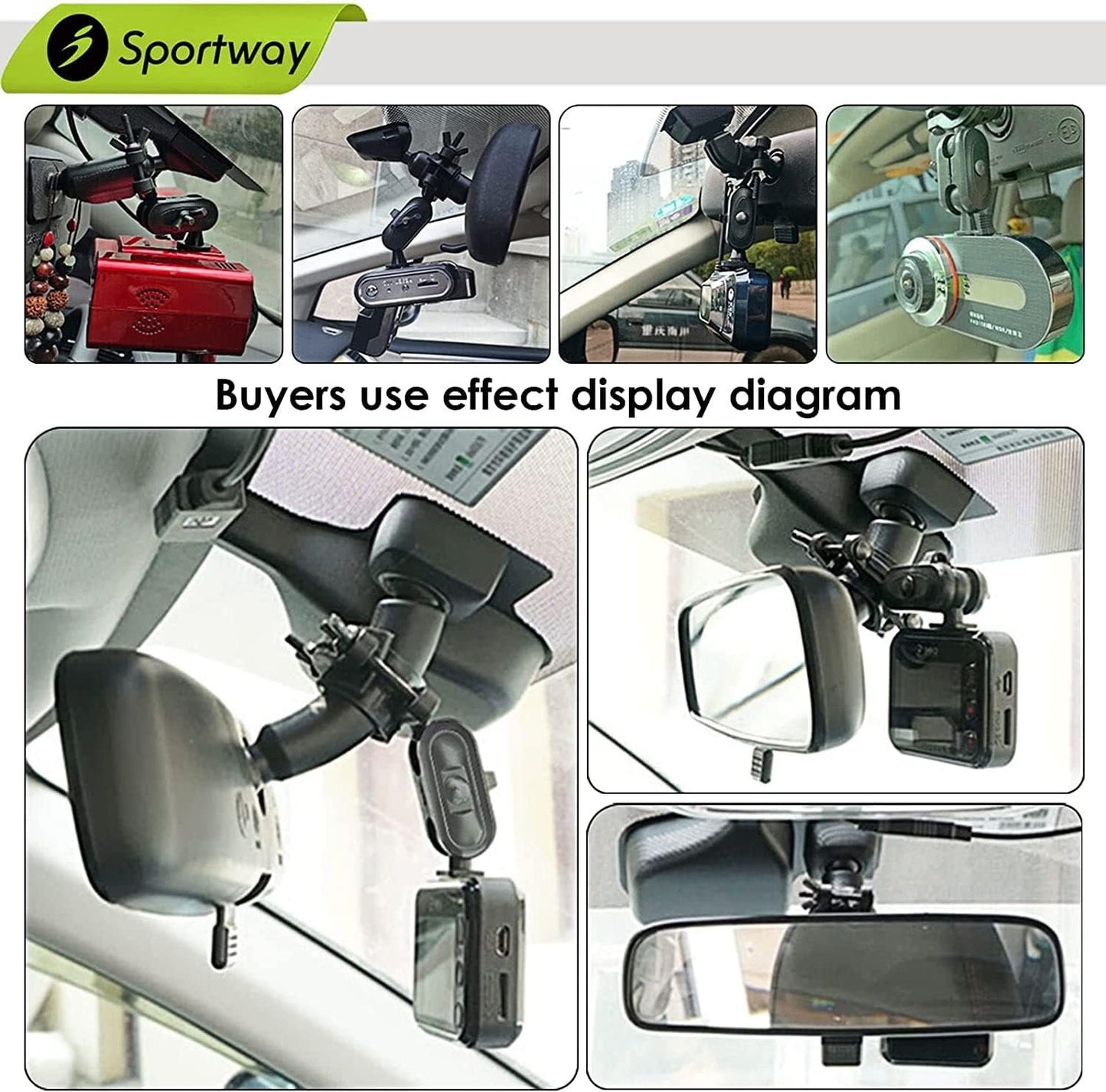 [2-Pack] Dash Cam Mount, Sportway S90 Dash Cam Mirror Mount Holder with 6pcs Joints for Rove APEMAN CHORTAU Roav Nexar iiwey YI Z-Edge Old Shark KDLINKS Crosstour Falcon Zero... Most Car Dash Cameras