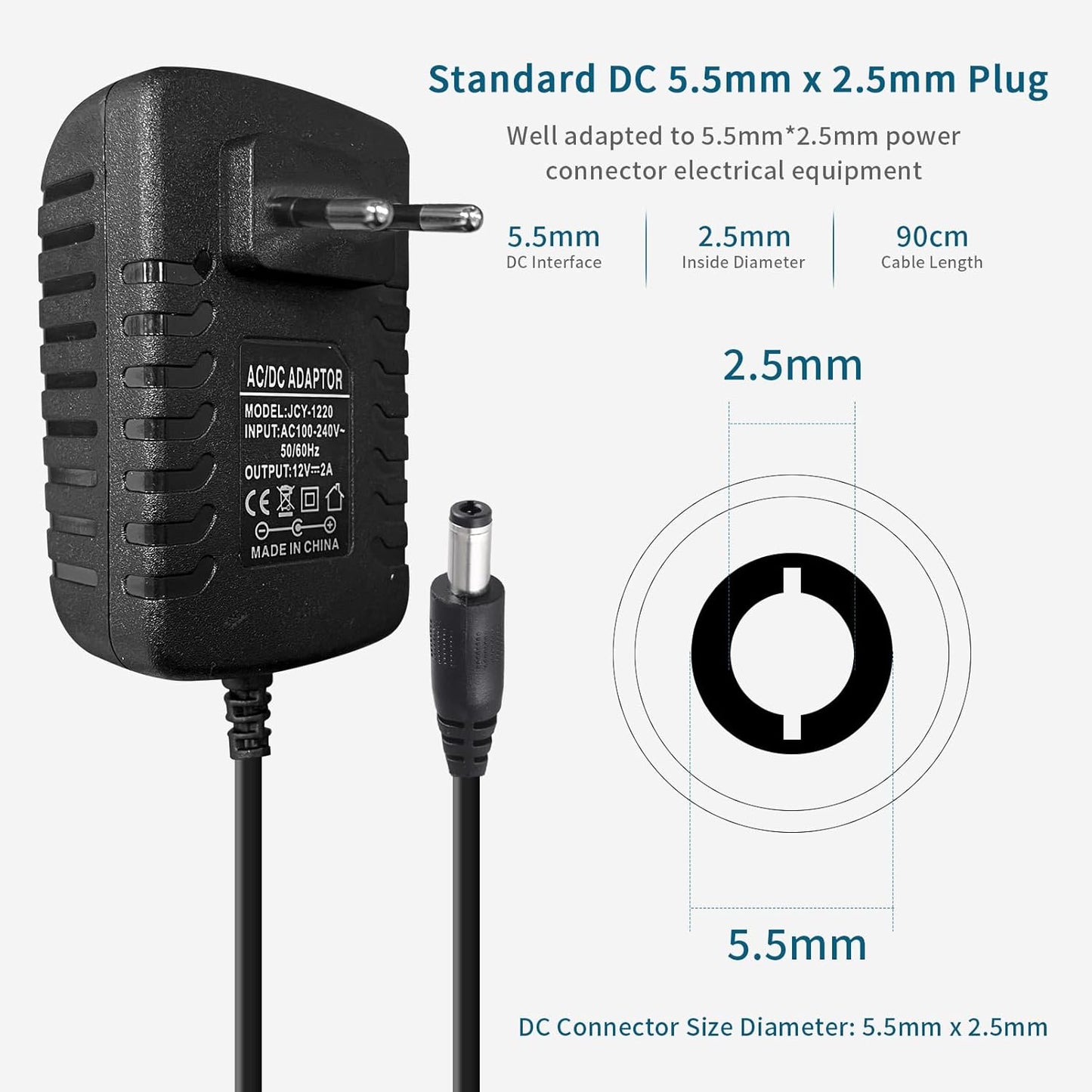 SUCIKORIO Power Supply 12V 2A 24W Universal Transformer AC 220V to DC 12 Volt 2A Power Adapter Charger AC Adapter for LED Strips, Screens and Electronic Equipment