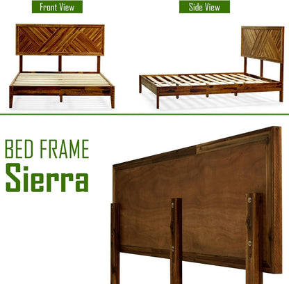 Acacia Sierra King Size Bed Frame with Adjustable Headboard, 800 lbs Capacity Farmhouse Signature Bedroom Furniture Solid Wood Bed Compatible with All Mattress Types, Non-Slip and Noise-Free, Walnut