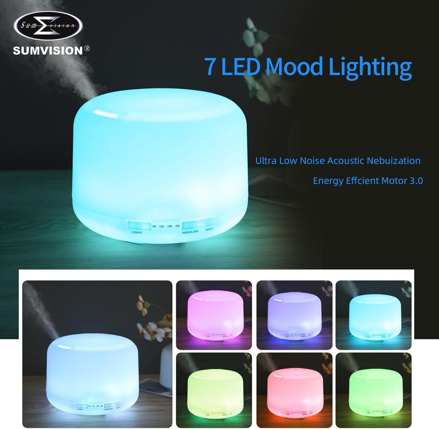 Humidifier Electric Diffuser SUMVISION 500ml Lavender Essential Oils Air Fresheners For Home Decor Baby Bedroom Diffusers LED Night Light with Remote Control Timer Aromatherapy (FREE UK TECH SUPPORT)