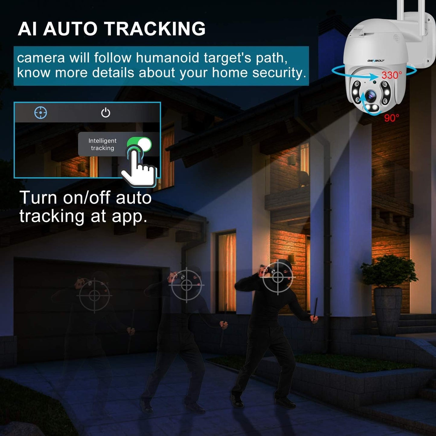 GENBOLT 2.5K Security Camera Outdoor with PoE, 2.4/5GHz Dual WiFi Surveillance CCTV IP Camera with Color Night, Auto Tracking Human/Vehicle Detection