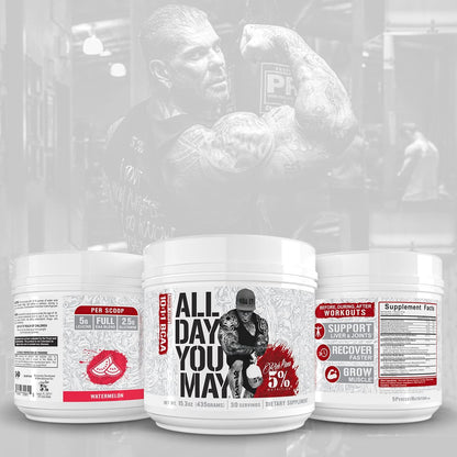 Rich Piana 5% Nutrition All Day You May - Watermelon Flavour -10:1:1 BCAA Post Workout Muscle & Joint Recovery Drink Supplement Powder, Essential Amino Acids, Sugar-Free, 435g, 30 Servings