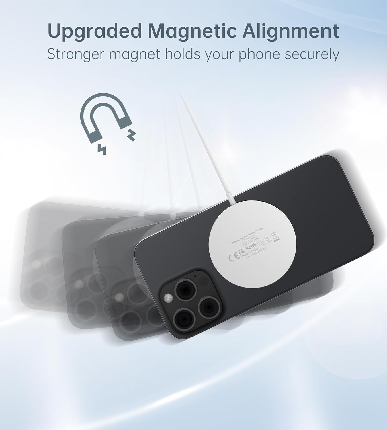 Magnetic Wireless Charger for iPhone 16/15/14/13/12 - Mag Charger+20W USB C Adapter, Fast Wireless Charging Stand/Pad with 5ft USB-C Cable for iPhone 16/15/14/13/12 Pro Max Plus Mini,Mag-Safe Charger