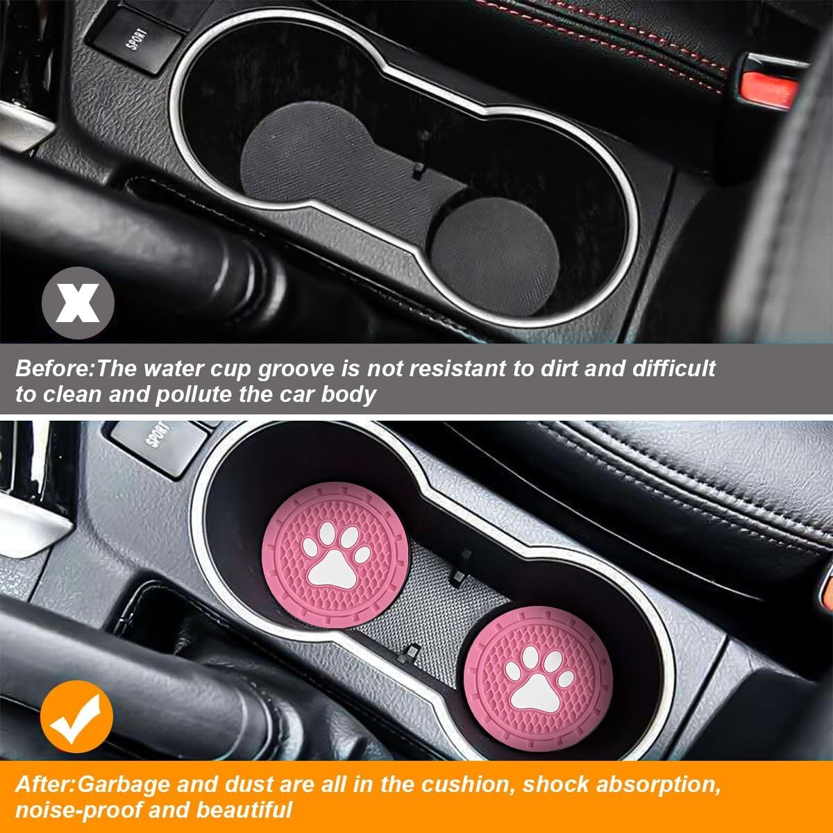 TSUGAMI Car Cup Holder Coaster, 4 Pack PVC Paw Print Anti Slip Insert Coasters, 2.75 Inch Universal Cute Dog Paw Auto Drink Mat, Car Interior Accessories Decor for SUV, Truck, RV and More (Pink)