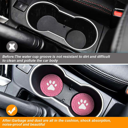 TSUGAMI Car Cup Holder Coaster, 4 Pack PVC Paw Print Anti Slip Insert Coasters, 2.75 Inch Universal Cute Dog Paw Auto Drink Mat, Car Interior Accessories Decor for SUV, Truck, RV and More (Pink)
