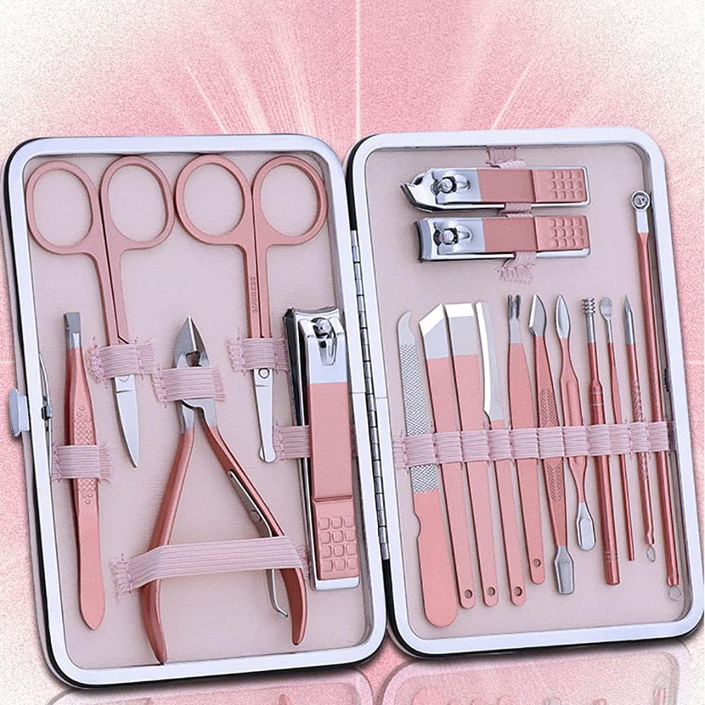 WSJQB Manicure Set Professional Nail Clippers Kit -18pcs Pedicure Strumenti per la Cura della Pedicure Acciaio Inossidabile Kit da toelettatura per Viaggi o casa