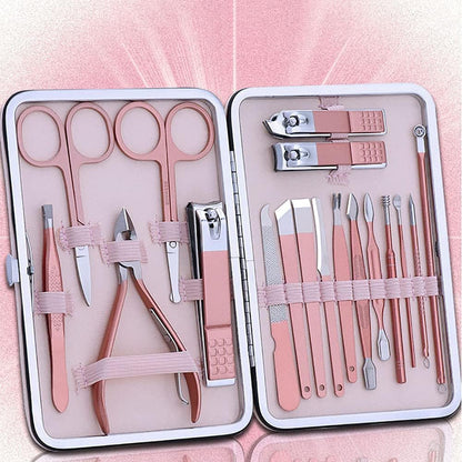 WSJQB Manicure Set Professional Nail Clippers Kit -18pcs Pedicure Strumenti per la Cura della Pedicure Acciaio Inossidabile Kit da toelettatura per Viaggi o casa
