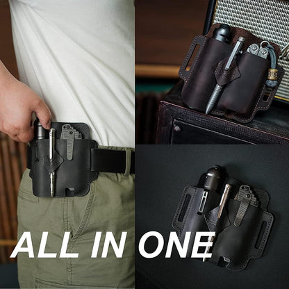 VIPERADE PJ19 Multitool Sheath, EDC Belt Organizer for Men, Leather Flashlight Holster, Pen Holder for Tactical Pen (Black)