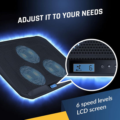 KLIM KN02 Laptop Cooling Pad for 11-17.3 inch laptops - Comfy Cushioned Wristrests - Powerful Laptop Cooling Fan 1500 RPM - Silent Laptop Cooler with Metal Mesh and 5-Year Assurance - New