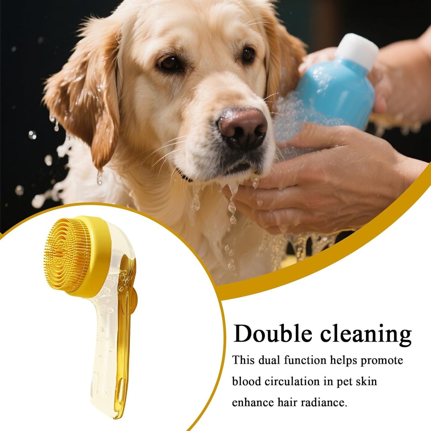 Dog Bath Brush, Pet Washing Scrub, 7.48x3.35x1.18 inches Gentle Slicker Scrubber Detangler for Puppy, Kitten, Horse Hygiene, Cleaning Dandruff, Flea Removal, and Matting Control