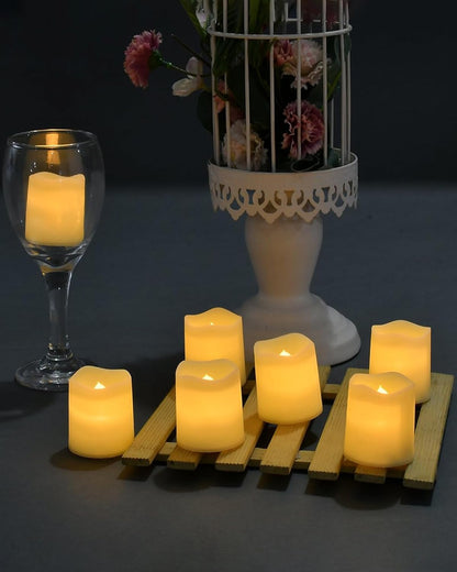 Flameless LED Tea Light CandlesLED Votive CandlesBattery-Operated Realistic Bulk Flickering CandlesElectric Fake Candles in Warm White and Wave OpenIdeal for Wedding Party Outdoor (Pack of 24)