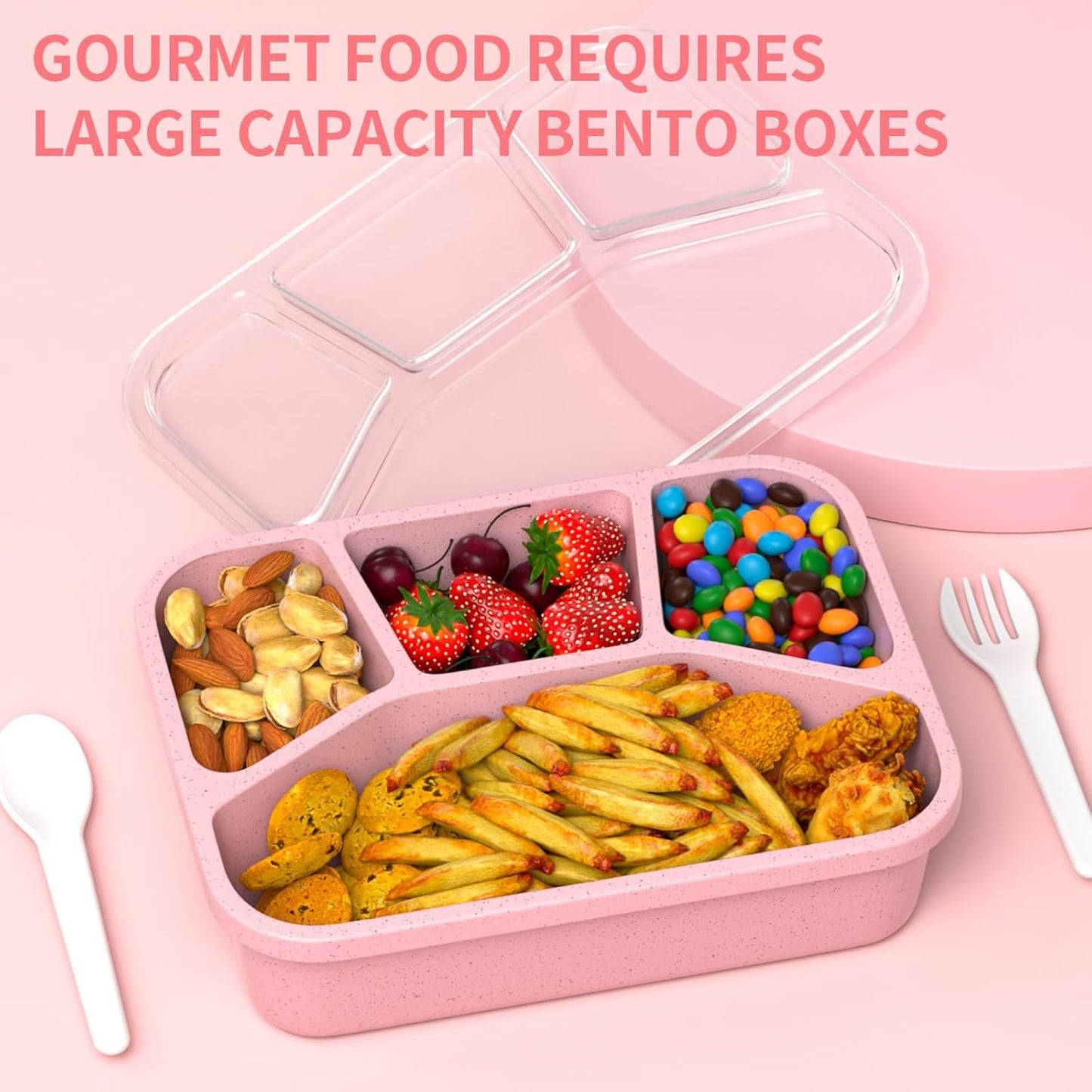 XGXN Bento Box Adult Lunch Box (4 Pack), 4-Compartment Meal Prep Container for Kids, Reusable Food Storage Containers with Transparent Lids, No BPA, Microwaveable (Wheat (Green/Blue/Pink/Beige))