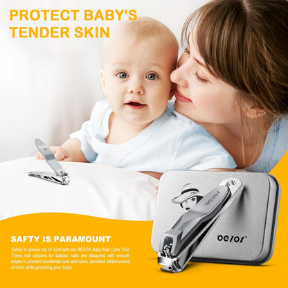 BEZOX Safe Baby Nail Clippers, Small Jaw Kids Nail Clipper Trimmers for, Infants, Child and Toddlers, Precision Nail Grooming Tool for Tiny Fingers and Toes - Silver