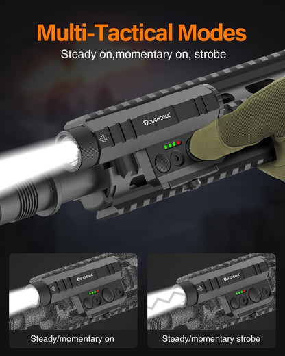 TOUGHSOUL Mlok Tactical Flashlight 2400 Lumen with Momentary Strobe Function, Mlok LED Light with Rechargeable Battery and Battery Level Indicator