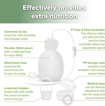 haakaa Supplemental Feeding Tube & Pouch Set,Baby Supplemental Nursing System,SNS Breastfeeding System,Food Grade Silicone