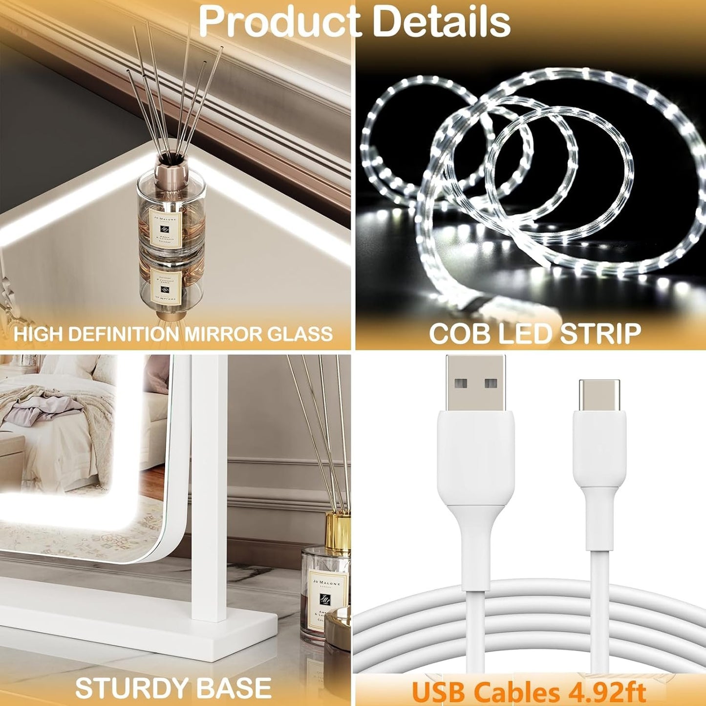 Lighted Makeup Mirror, Hollywood Vanity Mirror with Lights, Three Color Lighting Modes, and 5X Magnification Mirror, Smart Touch Control, 360°Rotation (17.2in. White)