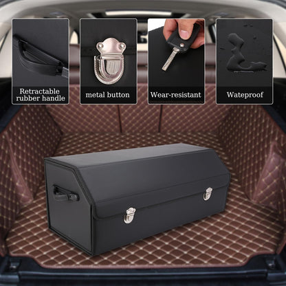 Atelse Modern, Functional Leather Car Trunk Organizer - Large (74.93 cm L x 30.99 cm W x 10.16 cm H) - 3 Compartments - Black - Waterproof - Collapsible, Customizable - SUV & Car Trunk Storage Box