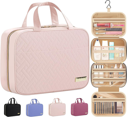 HOTOR Travel Toiletry Bag - Toiletry Bag w/Hanging Hook - Spacious Toiletry Bag for Women & Men, Makeup Bag/Big Comparment, Waterproof for Travel Accessories, Travel Essentials, Small, Pink