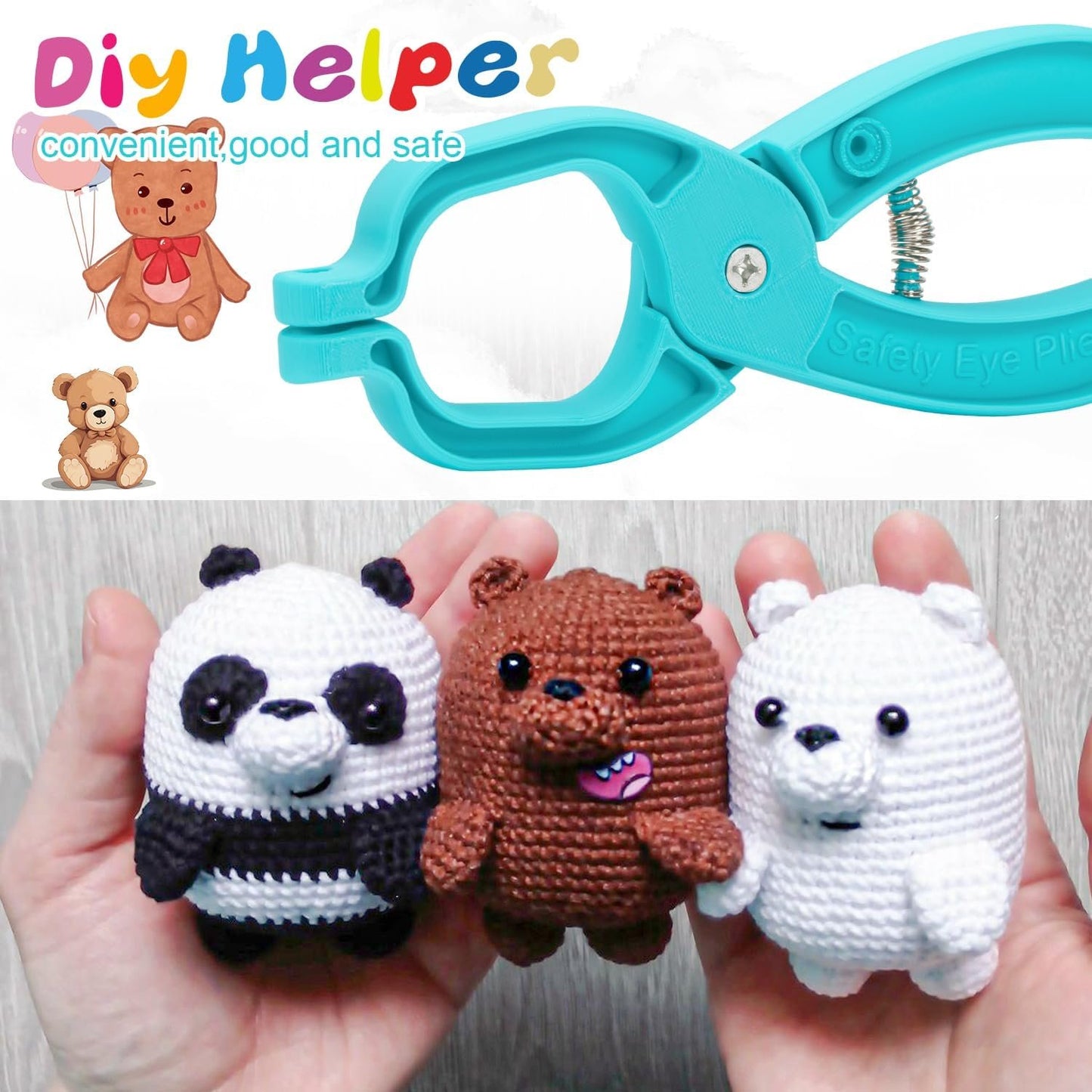 Safety Eye Tool Auxiliary Tool for Attaching,Safety Eyes for Crocheting, Eyes Snapper Crochet Tools for Amigurumi Crochet & Stuffed 5-30mm Animal Eyes Making Supplies DIY Craft