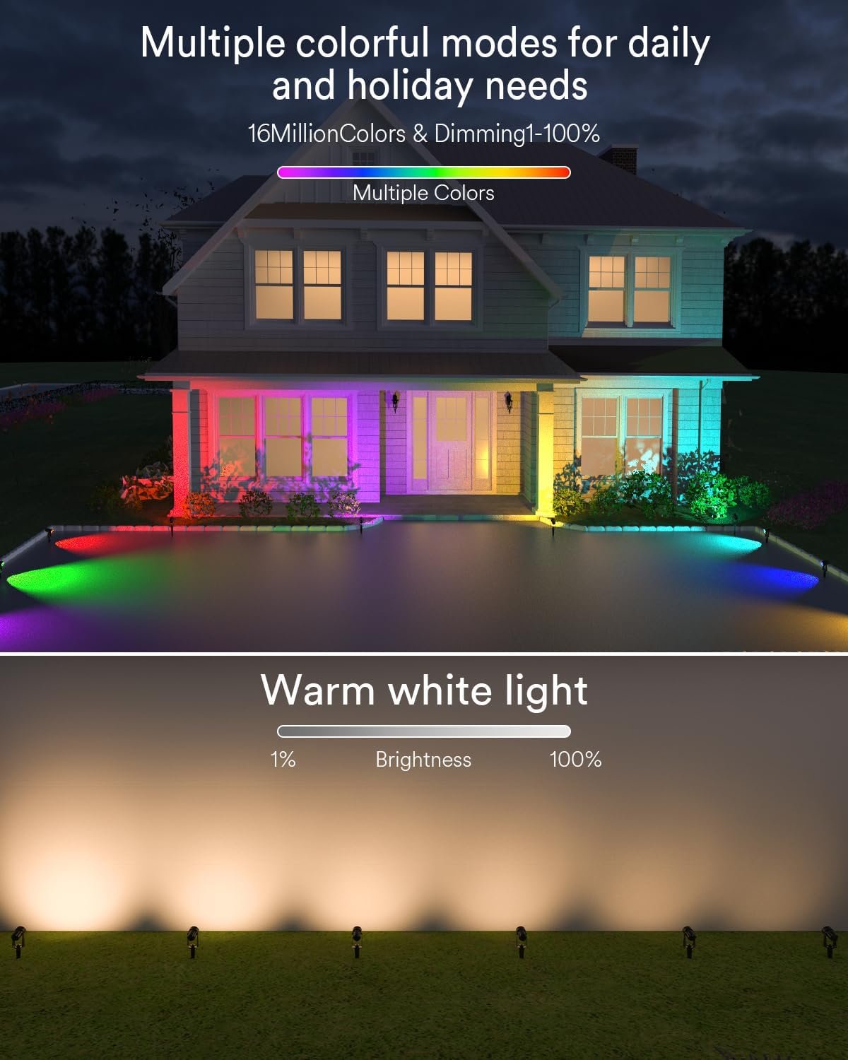 Smart Landscape Spotlights, 6 Pack Wired RGBW Led Accent Outdoor Spot Lights, Waterproof Outside Low Voltage Up Lighting for Yard Garden House