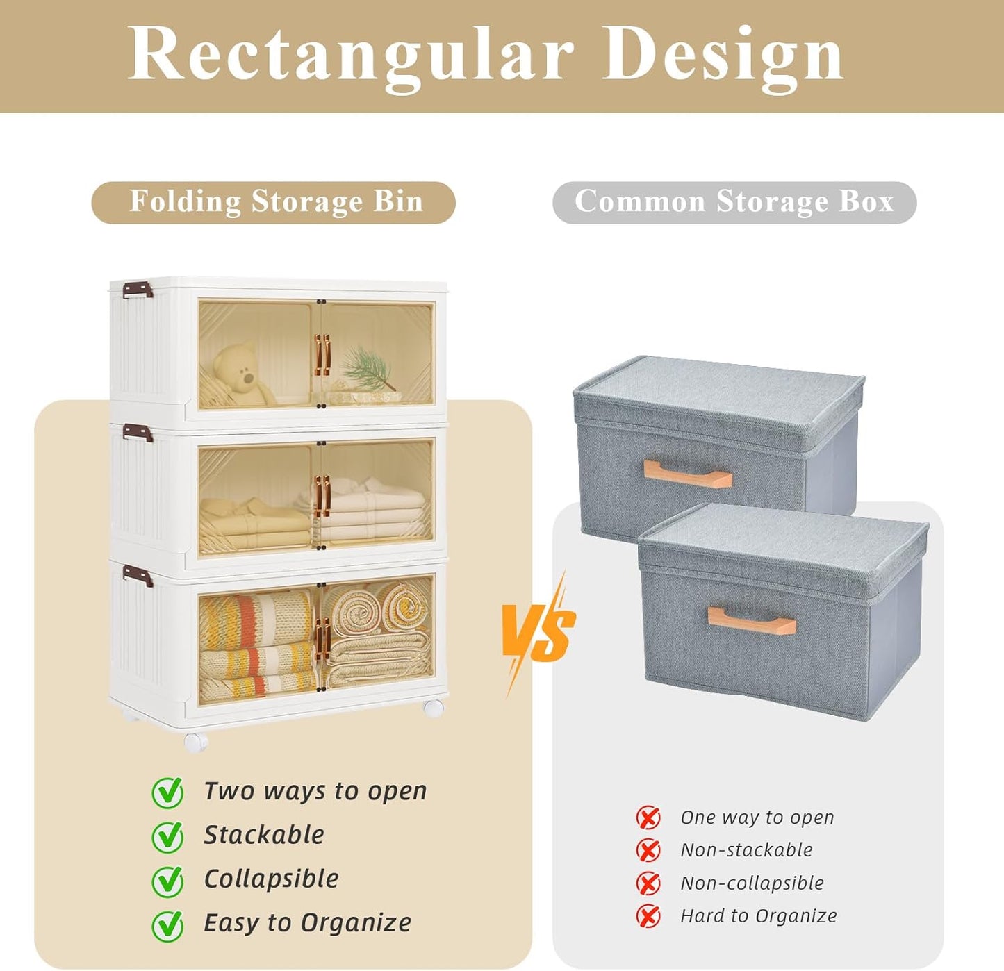 Storage Bins with Lids, 90 Gal/360 Qt Capacity, 3 Pack Large Stackable Storage Bins with Lids, White Collapsible Storage Bins with Wheels, Foldable, Customizable, for Home Office Organization