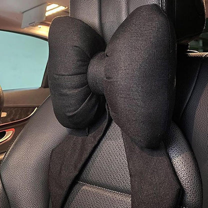AIMALL Car Headrest Neck Pillow, Stylish Bow Design, Soft Cotton and Linen Fabric, Comfort Support for Head and Neck, Universal Fit, Black, Red or Pink, 11 x 8.6 Inches