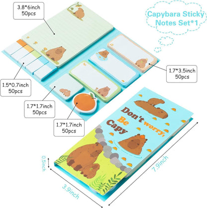 Don't Worry Be Capy Post it Notes, Teacher Appreciation Gifts, Cute Sticky Notes Set，Capybara Stationery Set Writing Memo Pads School Office Supplies for Home, Office, Notebook, 550 Sheets