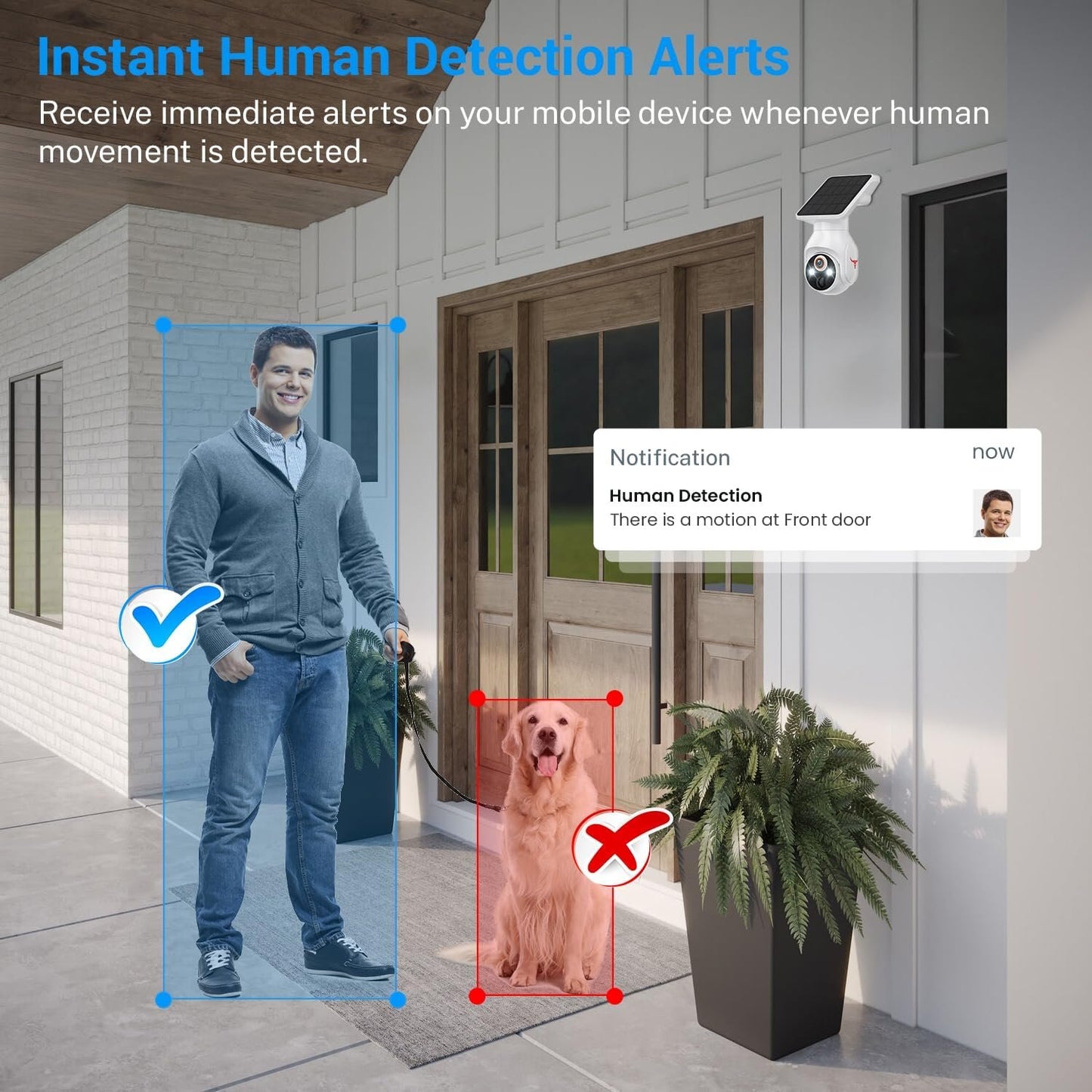 1080p Security Camera Wireless with Solar Panel, Smart AI Human Detection, 2-Way Audio, Color Night Vision, 2.4G WiFi, Cloud Storage, Indoor/Outdoor Surveillance Bullet Cam (WiFi)