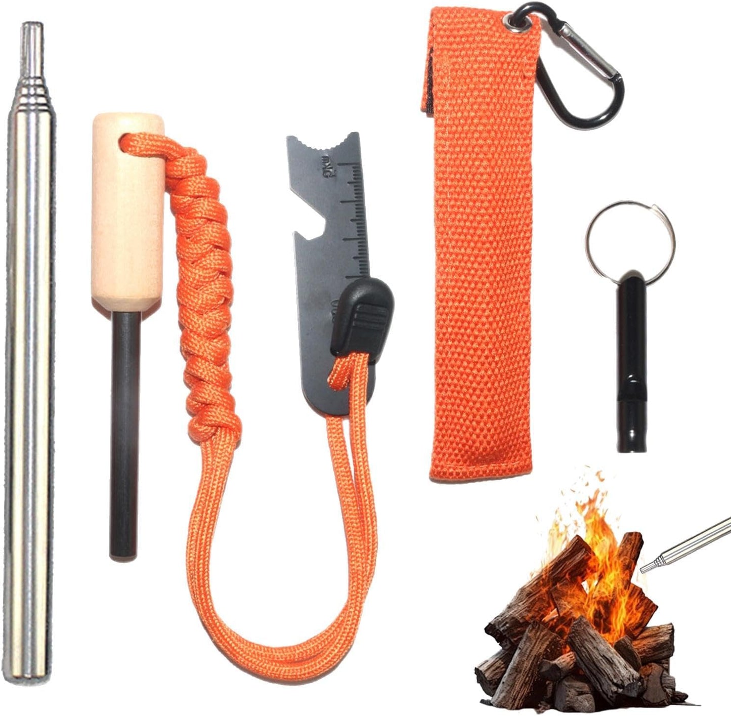 Hiking Tools Kit, Carabiner Clip, Fire Starter - Compact Camping Accessories, Multifunctional & Portable Survival Tools for Hiking, Backpacking