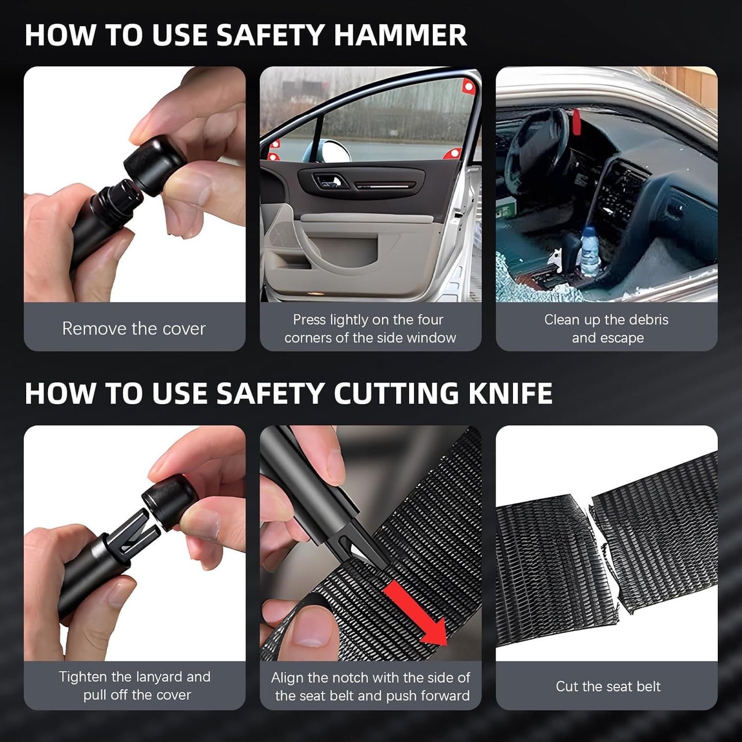 GHKLNY Car Safety Hammer with Seatbelt Cutter Emergency Escape Tool, One Second Window Breaker Seatbelt Cutter Car Emergency Tool to Break Glass (Black)