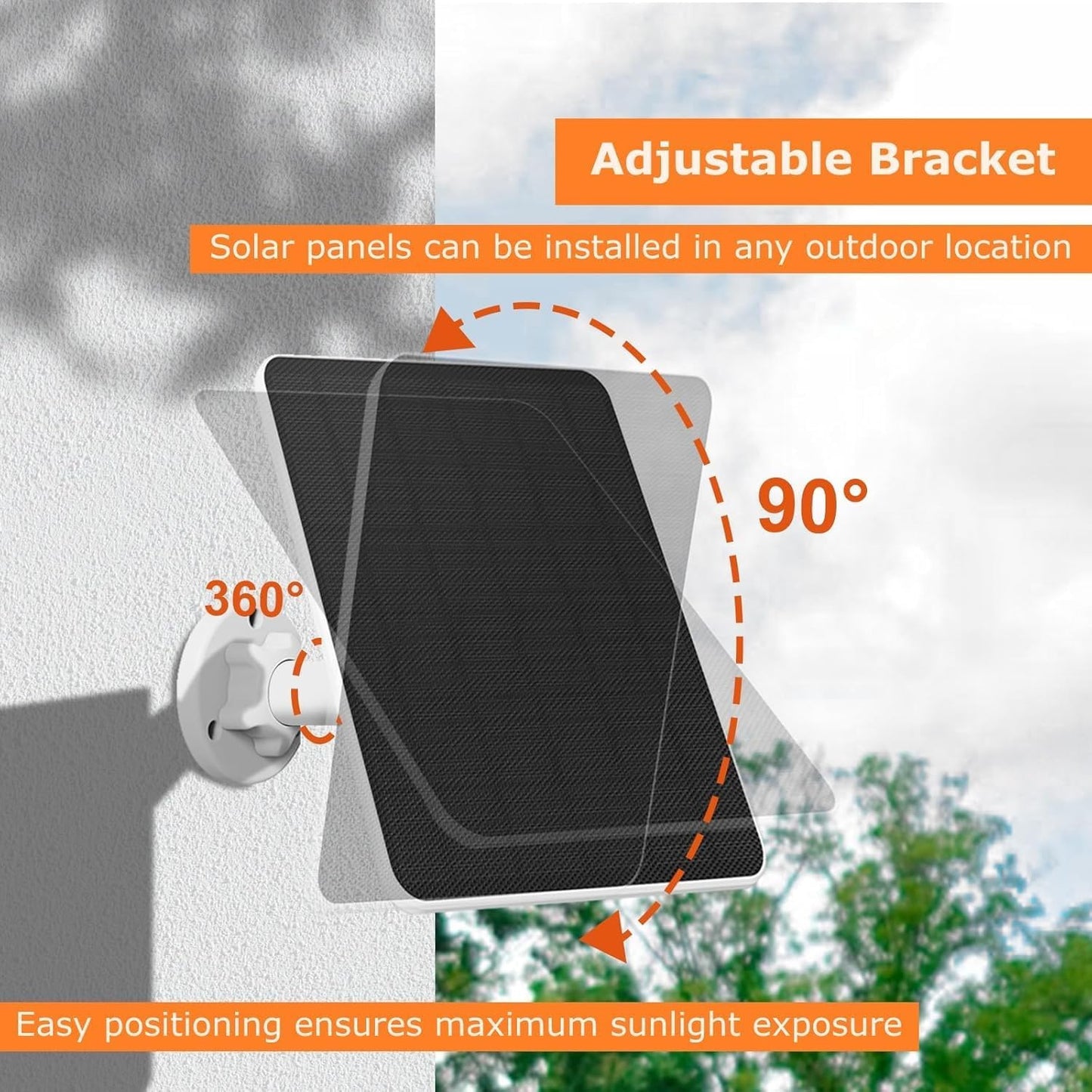 Mozzoom Solar Panel for Security Camera, 4W 5V Solar Panel with USB C Micro USB Port, Portable Solar Panel with IP65 Waterproof for Rechargeable Battery Powered Outdoor Camera (1 Pack)